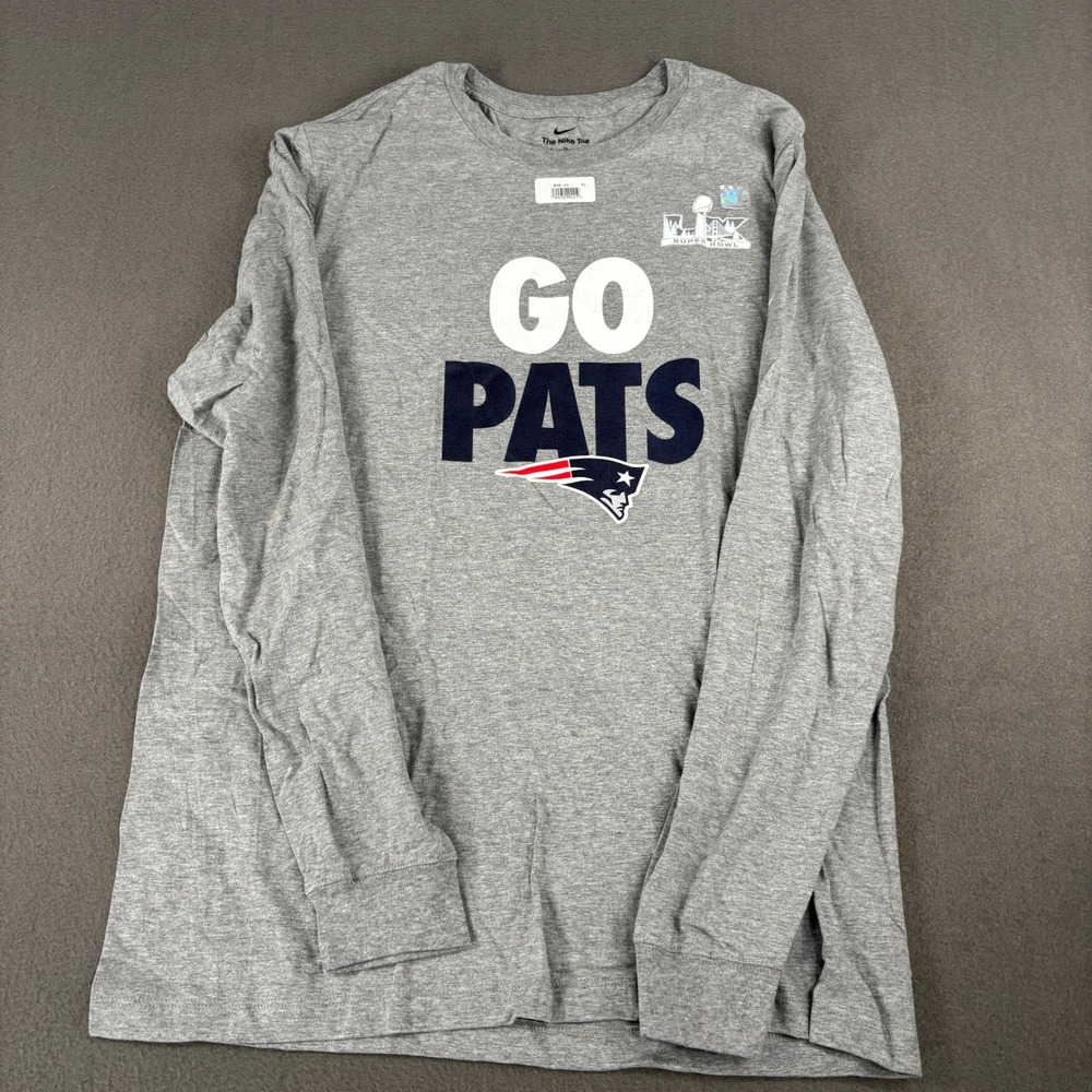Nike New England Patriots Super Bowl LIII Long Sleeve Shirt Mens XL Gray Heather